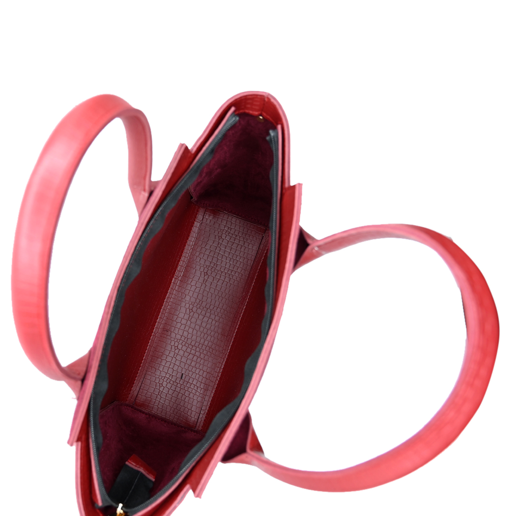 Aurora Box Tote Bag for Women – Maroon Structured Handbag with Long Strap & Pouch