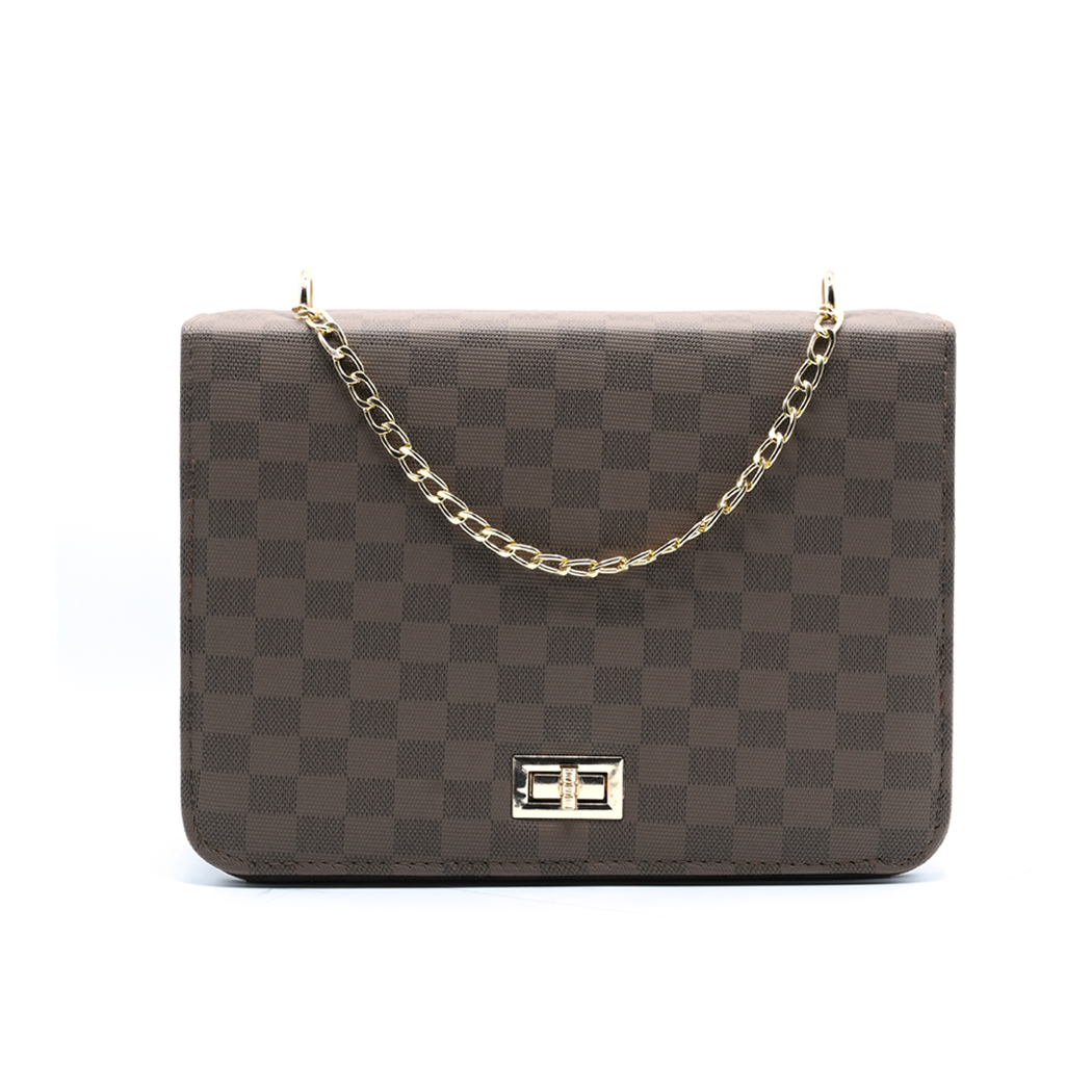 Luxury Grid Chain Bag Dark Brown