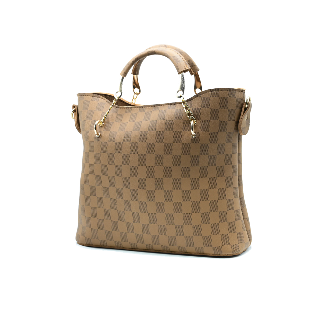 Brown Checkered Tote Handbag for Women