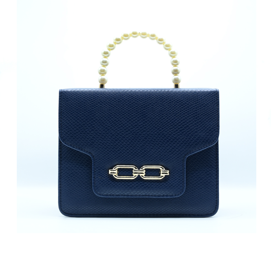 Lustre Pearl Tote – Chic Navy Blue Handbag with Pearl Handle