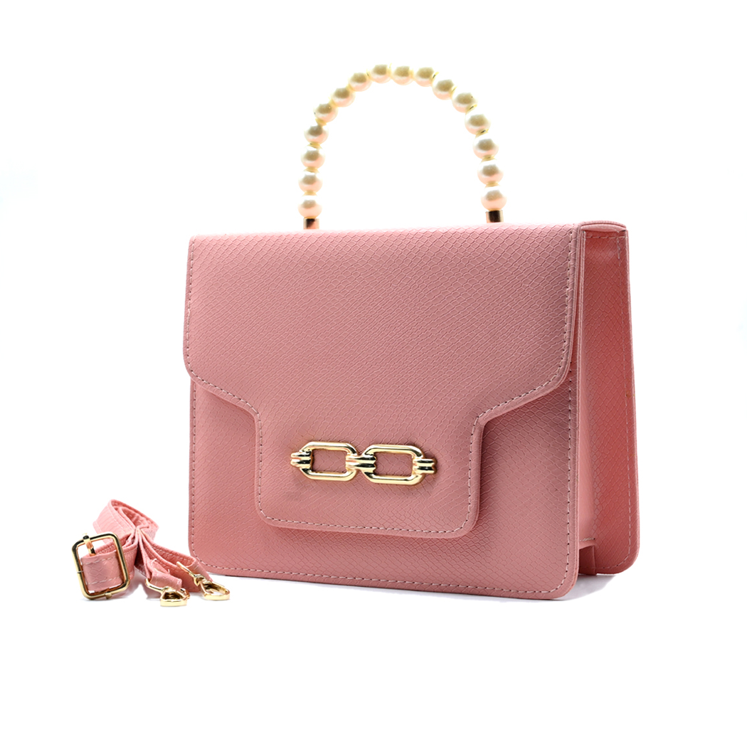 Lustre Pearl Tote – Elegant Pink Handbag with Pearl Handle