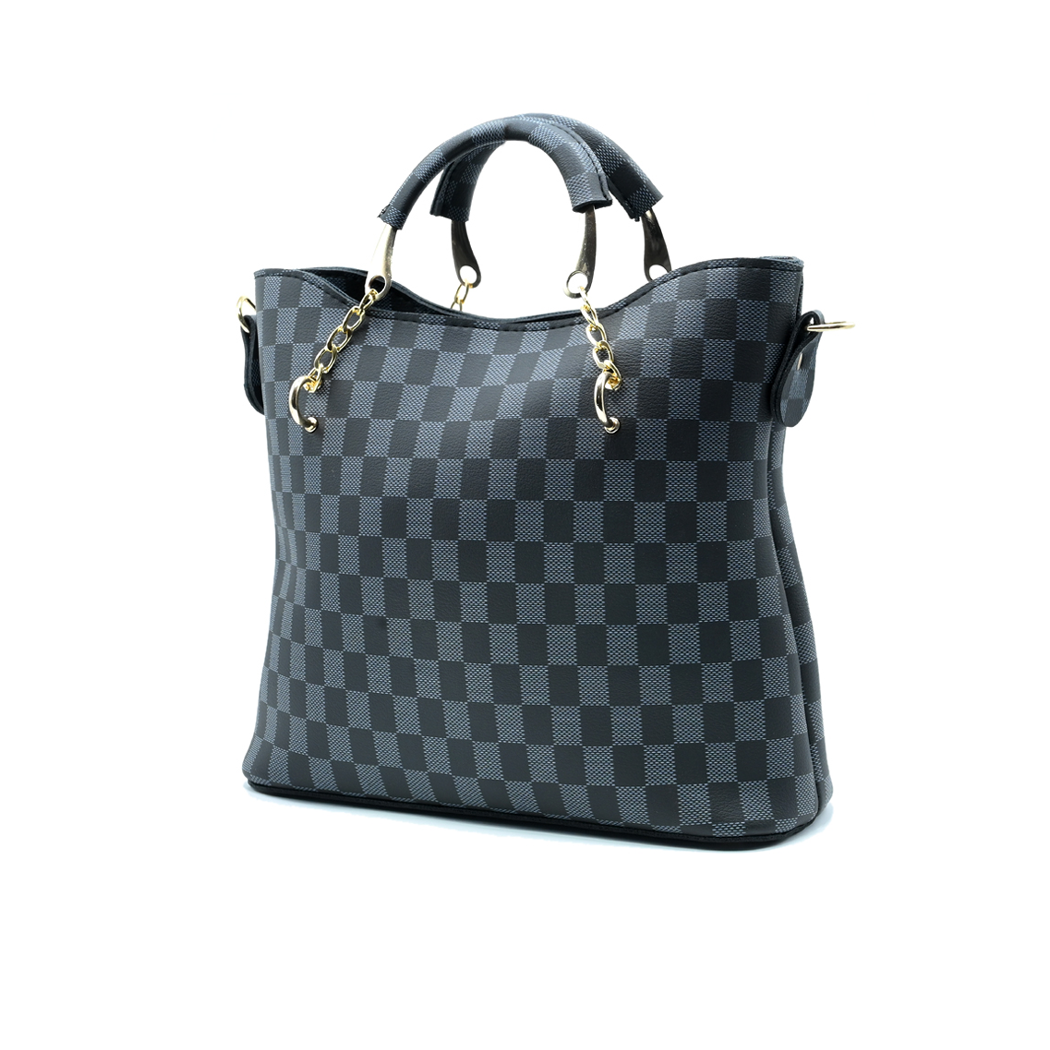 Black Checkered Tote Handbag for Women