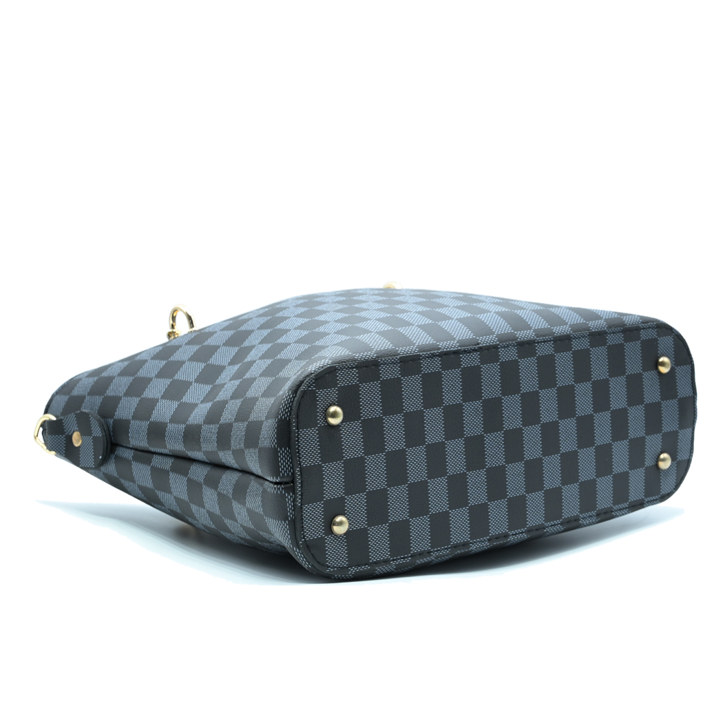 Black Checkered Tote Handbag for Women