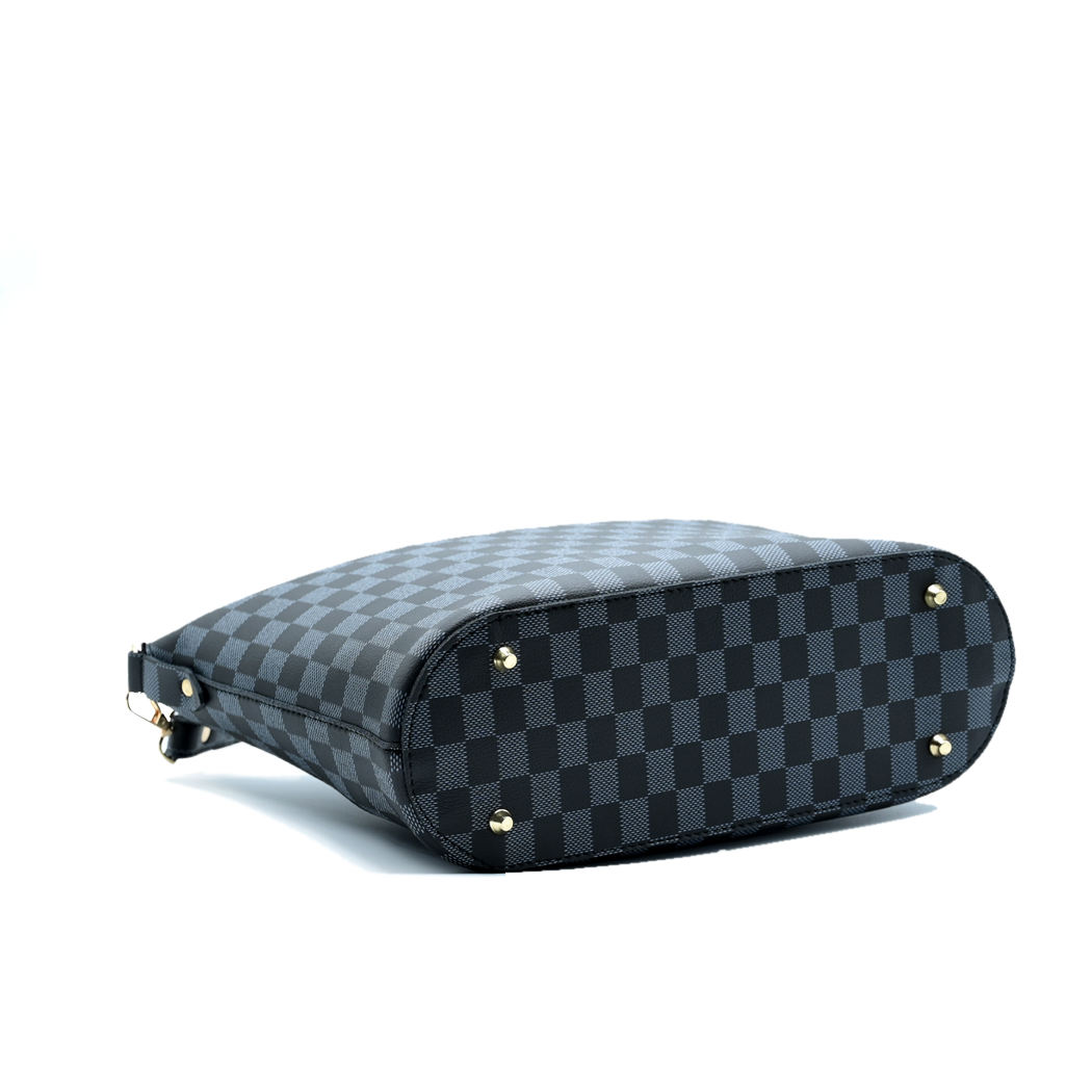 Chroma Check Shoulder Bag – Elegant Black Checkered Handbag with Long Strap