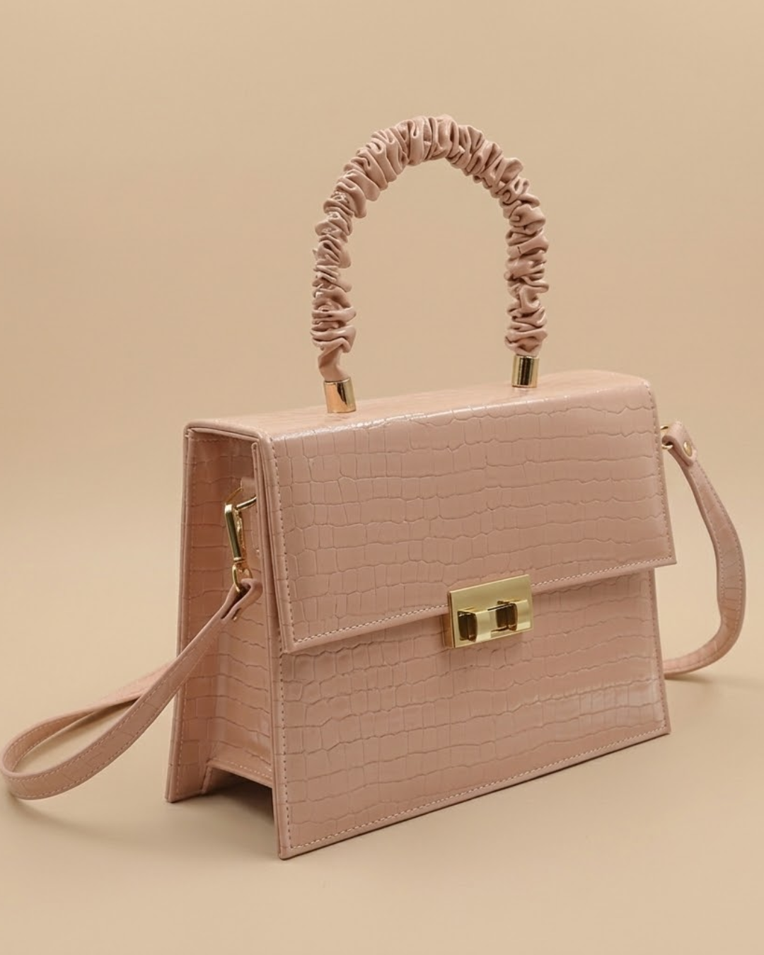 Leather Crossbody Bag - Peach