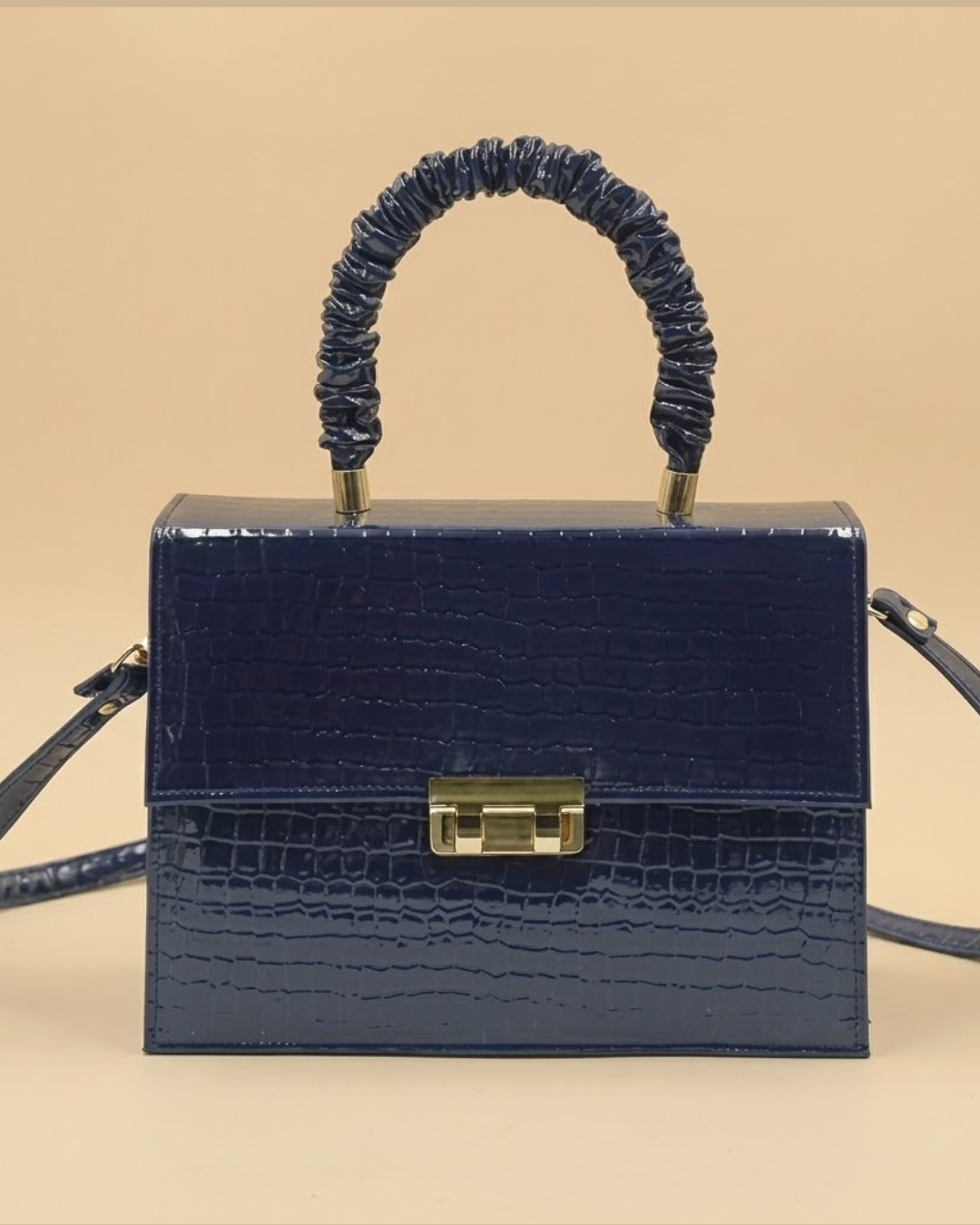 Leather Crossbody Bag - Navy Blue