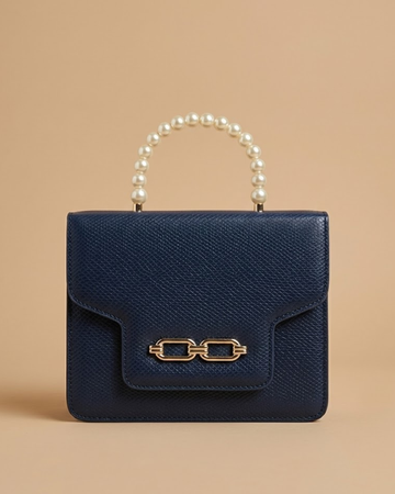 Lustre Pearl Tote – Chic Navy Blue Handbag with Pearl Handle
