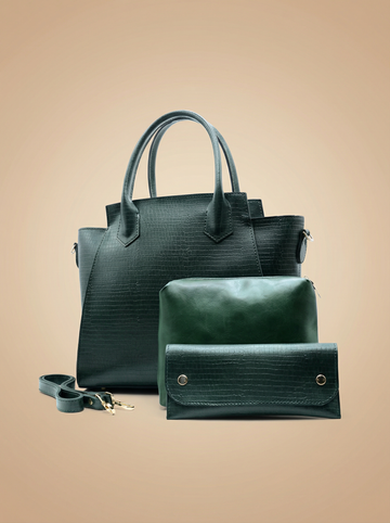 Aurora Box Tote Bag for Women – Olive Green Structured Handbag with Long Strap & Pouch